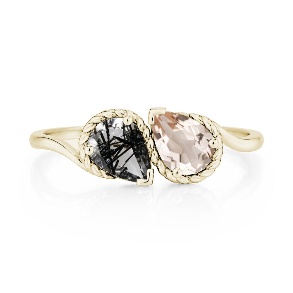 Pear Cut Emerald and Swiss Blue Topaz Twisted Toi Et Moi Ring - LUO Jewelry #gemstone_Black Rutilated Quartz and Morganite