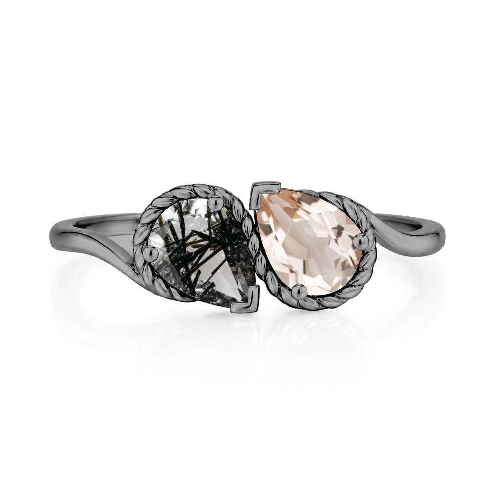 Pear Cut Emerald and Swiss Blue Topaz Twisted Toi Et Moi Ring - LUO Jewelry #gemstone_Black Rutilated Quartz and Morganite