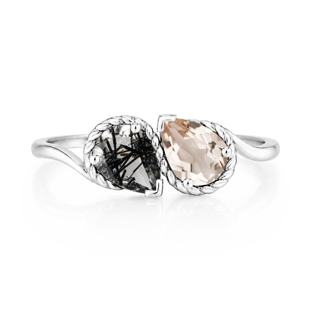 Pear Cut Emerald and Swiss Blue Topaz Twisted Toi Et Moi Ring - LUO Jewelry #gemstone_Black Rutilated Quartz and Morganite