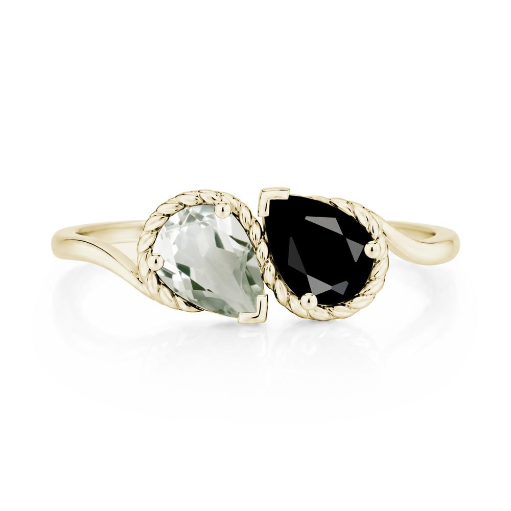 Pear Cut Emerald and Swiss Blue Topaz Twisted Toi Et Moi Ring - LUO Jewelry #gemstone_Black Spinel and Green Amethyst