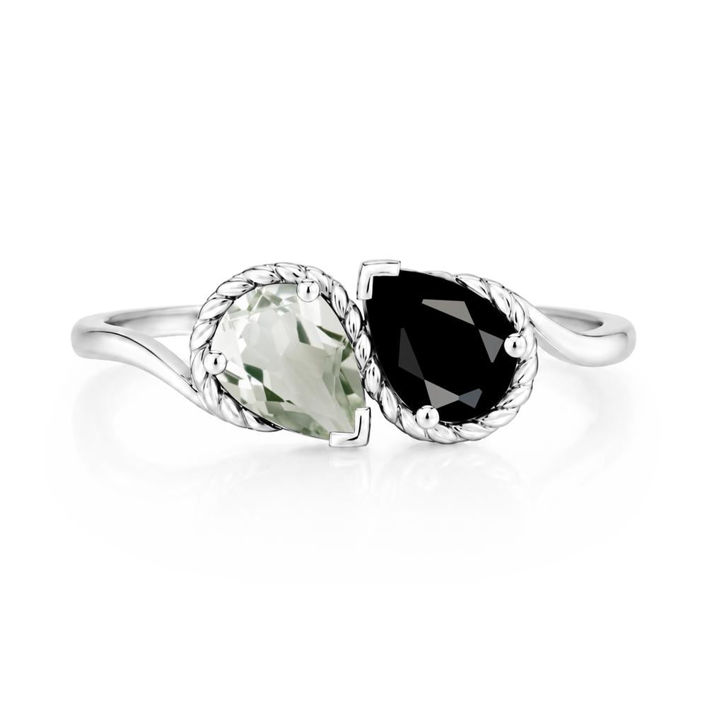 Pear Cut Emerald and Swiss Blue Topaz Twisted Toi Et Moi Ring - LUO Jewelry #gemstone_Black Spinel and Green Amethyst