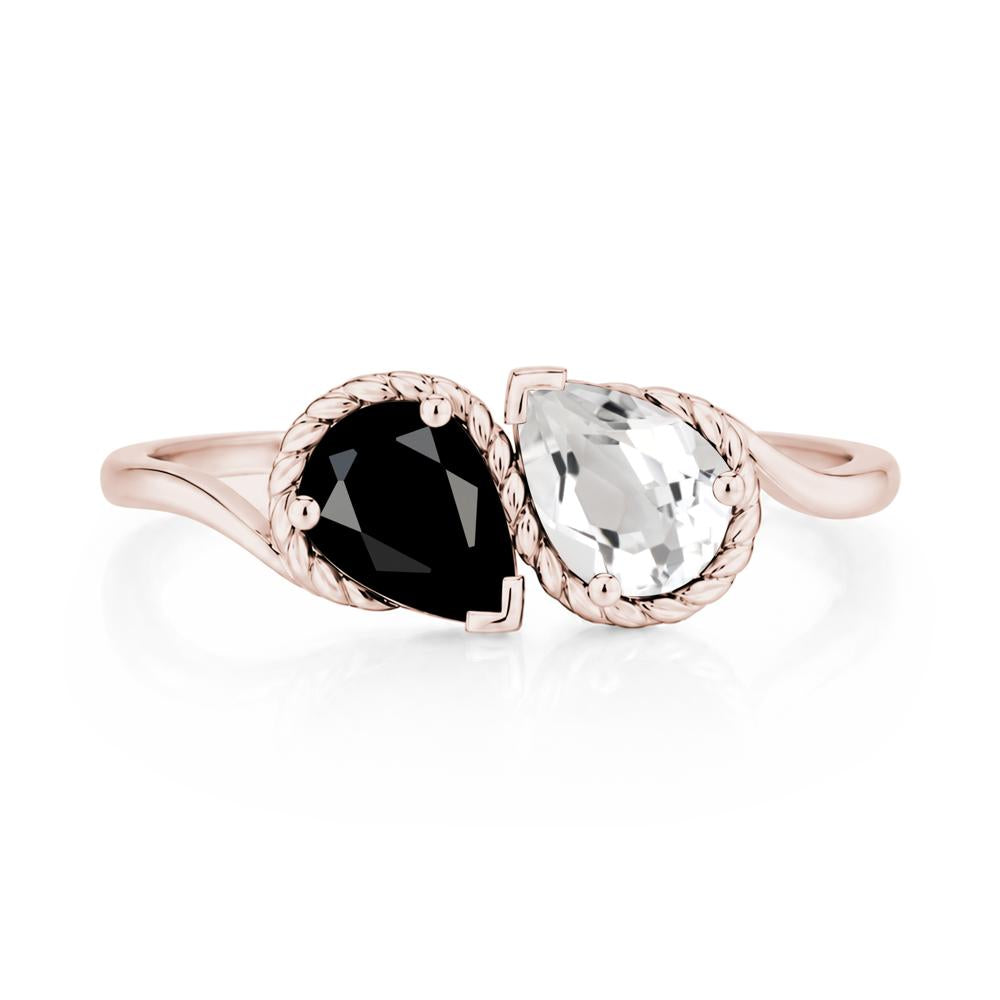 Pear Cut Emerald and Swiss Blue Topaz Twisted Toi Et Moi Ring - LUO Jewelry #gemstone_Black Spinel and White Topaz