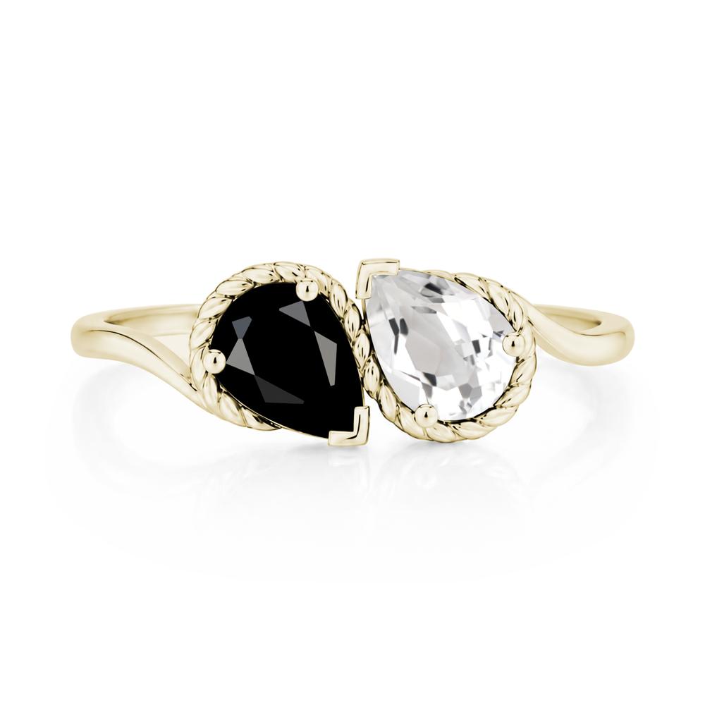 Pear Cut Emerald and Swiss Blue Topaz Twisted Toi Et Moi Ring - LUO Jewelry #gemstone_Black Spinel and White Topaz