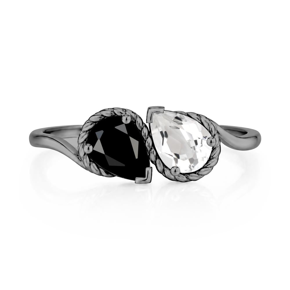 Pear Cut Emerald and Swiss Blue Topaz Twisted Toi Et Moi Ring - LUO Jewelry #gemstone_Black Spinel and White Topaz