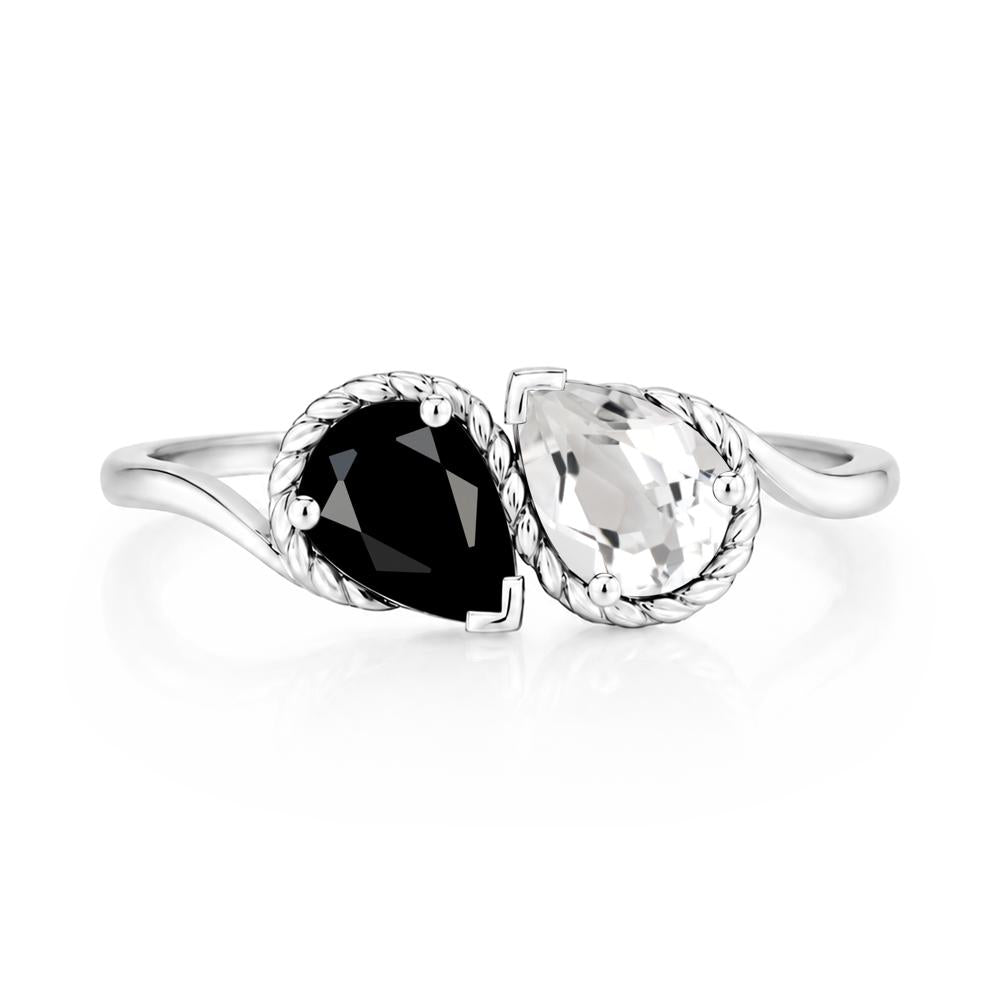 Pear Cut Emerald and Swiss Blue Topaz Twisted Toi Et Moi Ring - LUO Jewelry #gemstone_Black Spinel and White Topaz