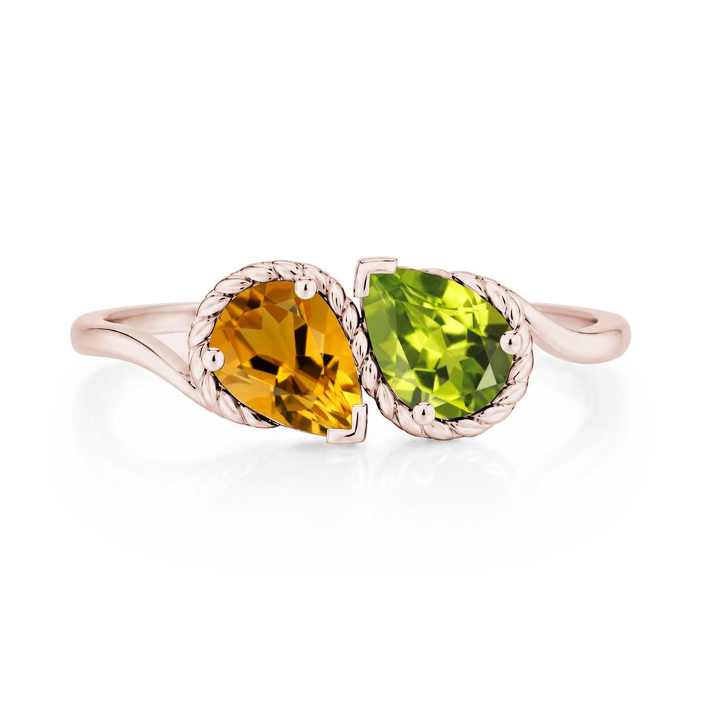 Pear Cut Emerald and Swiss Blue Topaz Twisted Toi Et Moi Ring - LUO Jewelry #gemstone_Citrine and Peridot