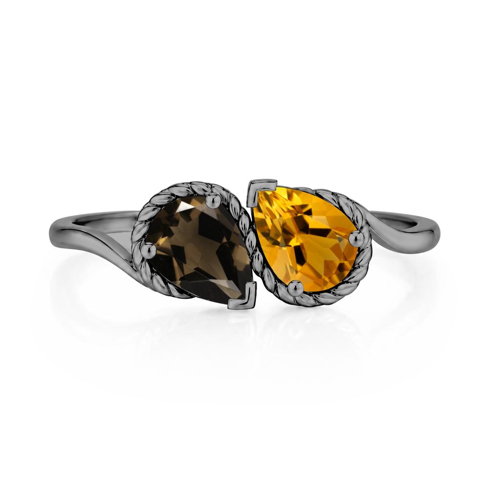 Pear Cut Emerald and Swiss Blue Topaz Twisted Toi Et Moi Ring - LUO Jewelry #gemstone_Citrine and Smoky Quartz