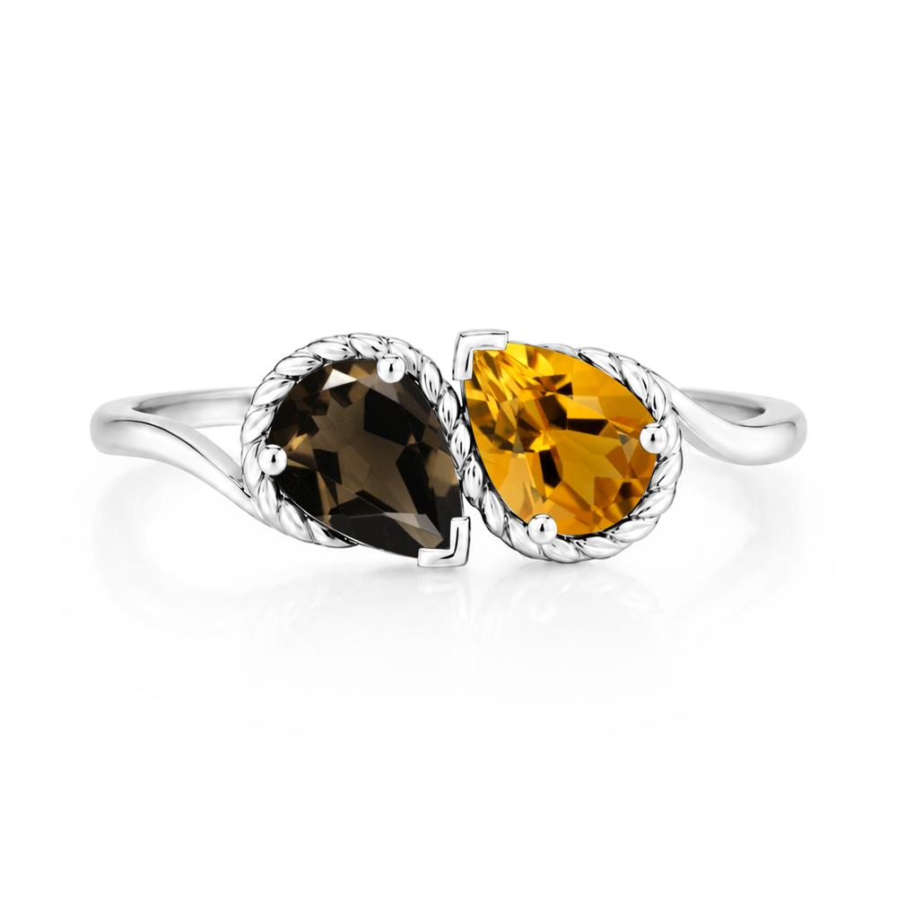 Pear Cut Emerald and Swiss Blue Topaz Twisted Toi Et Moi Ring - LUO Jewelry #gemstone_Citrine and Smoky Quartz