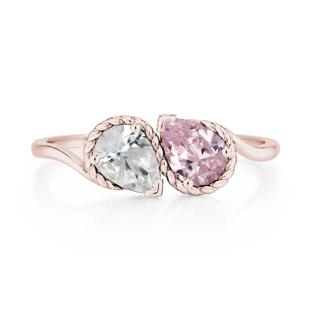 Pear Cut Emerald and Swiss Blue Topaz Twisted Toi Et Moi Ring - LUO Jewelry #gemstone_Cubic Zirconia and Pink Cubic Zirconia