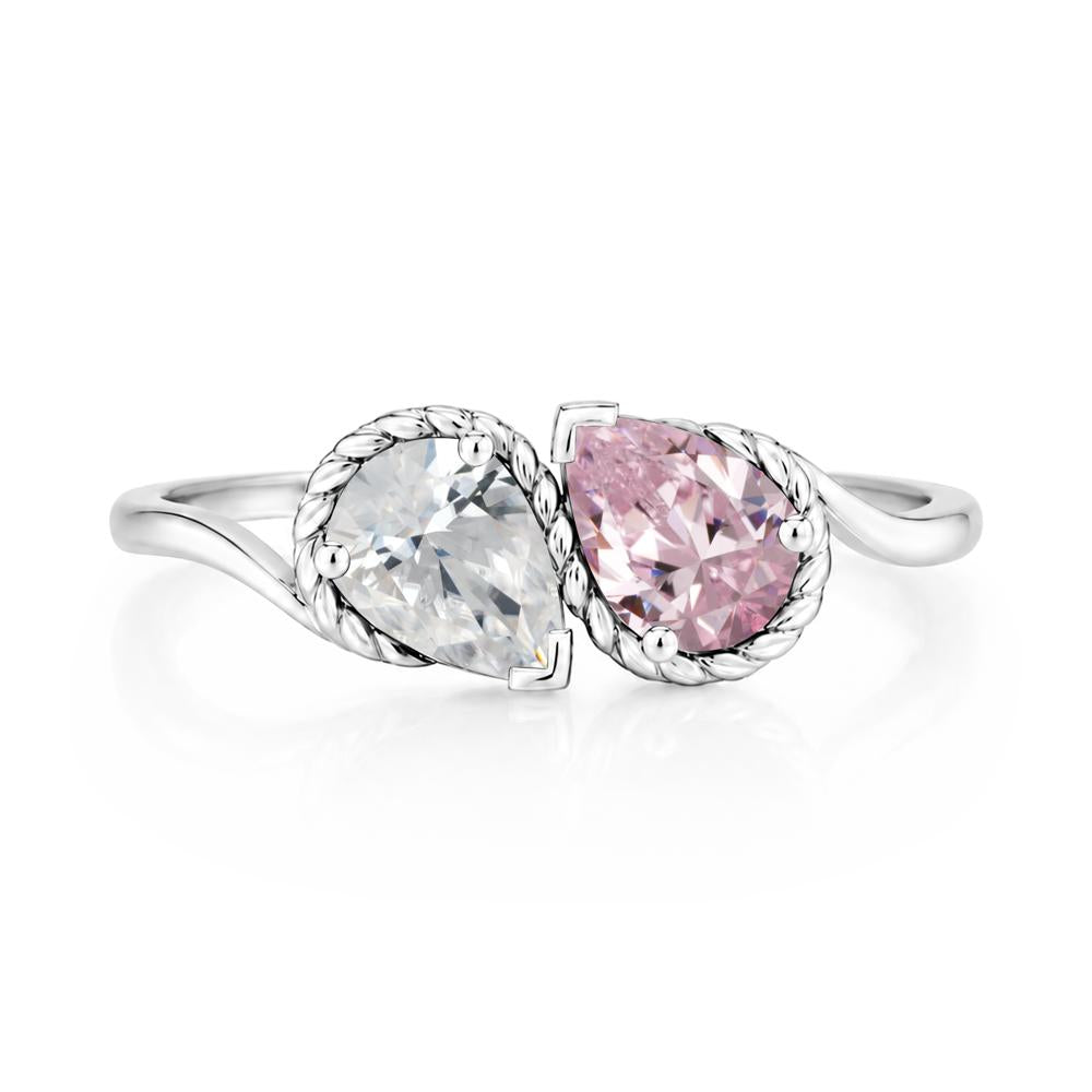 Pear Cut Emerald and Swiss Blue Topaz Twisted Toi Et Moi Ring - LUO Jewelry #gemstone_Cubic Zirconia and Pink Cubic Zirconia
