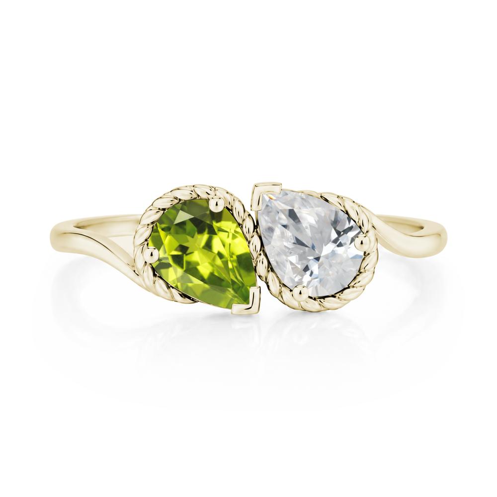 Pear Cut Emerald and Swiss Blue Topaz Twisted Toi Et Moi Ring - LUO Jewelry #gemstone_Cubic Zirconia and Peridot