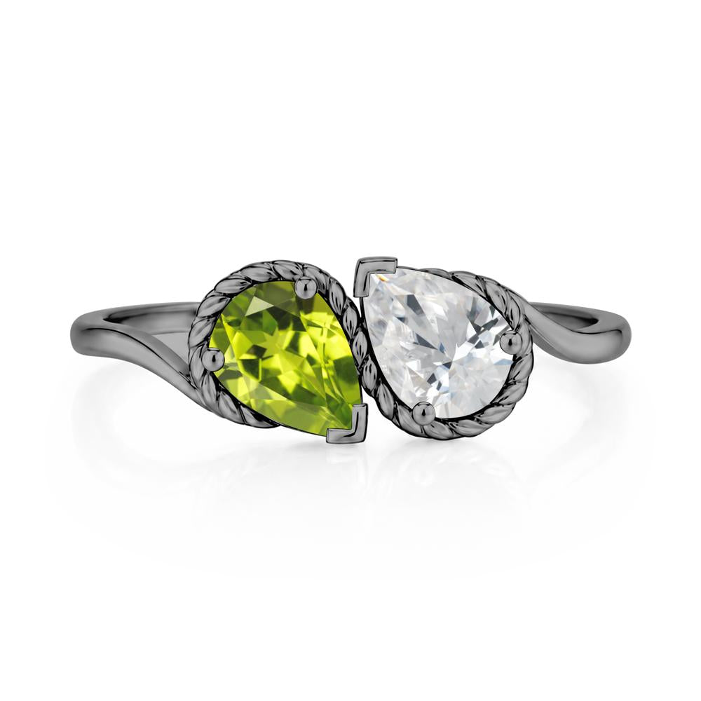 Pear Cut Emerald and Swiss Blue Topaz Twisted Toi Et Moi Ring - LUO Jewelry #gemstone_Cubic Zirconia and Peridot