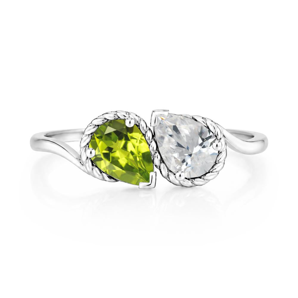 Pear Cut Emerald and Swiss Blue Topaz Twisted Toi Et Moi Ring - LUO Jewelry #gemstone_Cubic Zirconia and Peridot