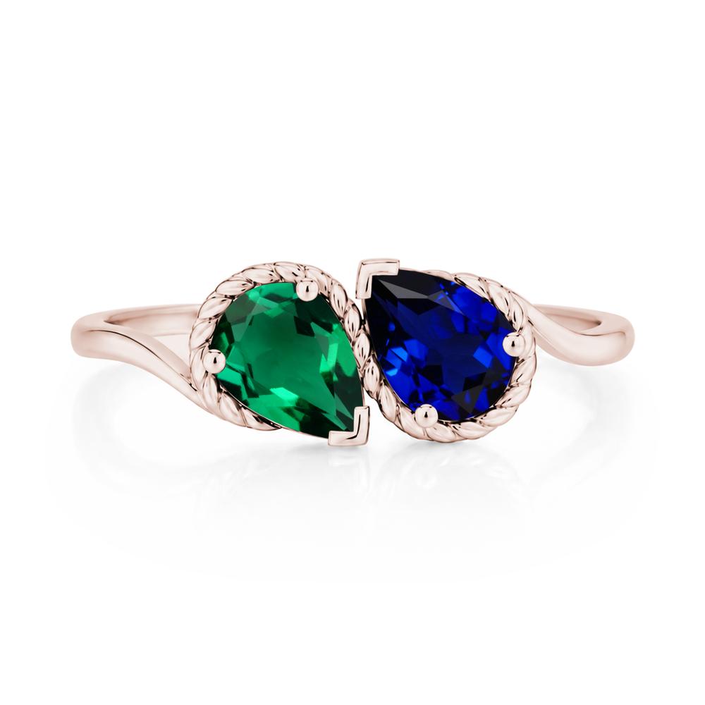 Pear Cut Emerald and Swiss Blue Topaz Twisted Toi Et Moi Ring - LUO Jewelry #gemstone_Emerald and Sapphire