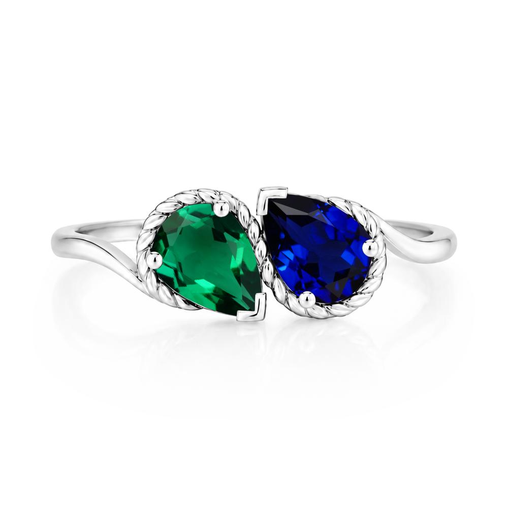 Pear Cut Emerald and Swiss Blue Topaz Twisted Toi Et Moi Ring - LUO Jewelry #gemstone_Emerald and Sapphire