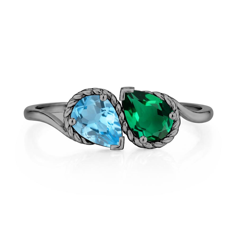 Pear Cut Emerald and Swiss Blue Topaz Twisted Toi Et Moi Ring - LUO Jewelry #gemstone_Emerald and Swiss Blue Topaz