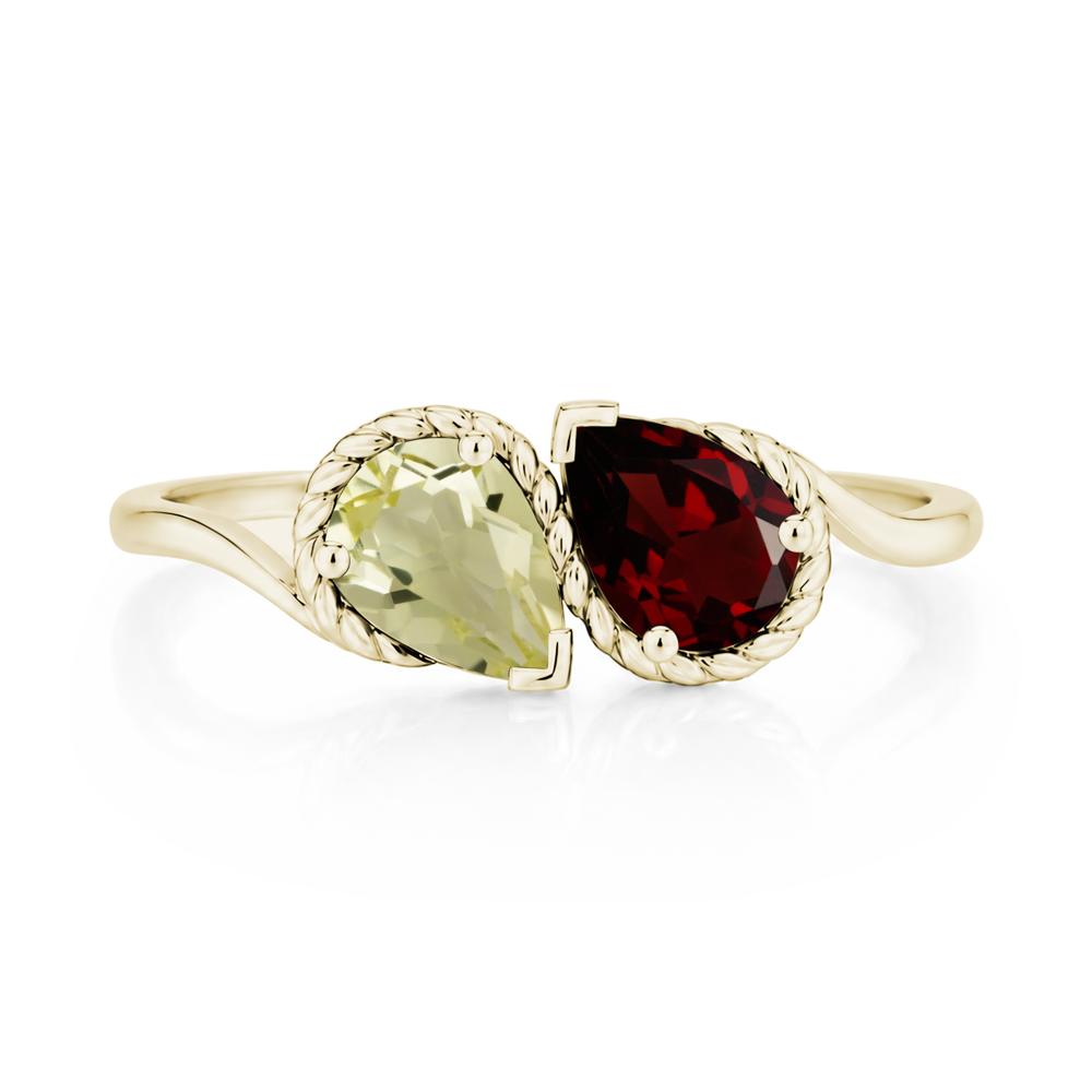 Pear Cut Emerald and Swiss Blue Topaz Twisted Toi Et Moi Ring - LUO Jewelry #gemstone_Garnet and Lemon Quartz