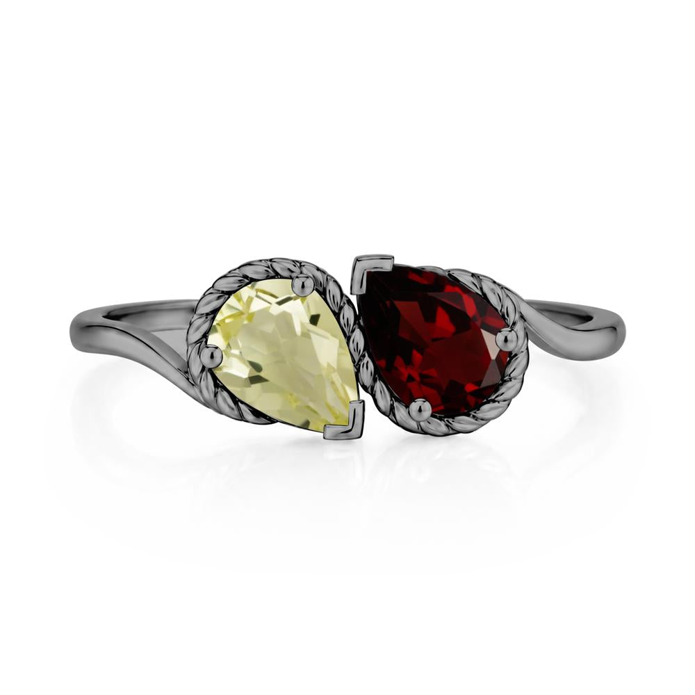 Pear Cut Emerald and Swiss Blue Topaz Twisted Toi Et Moi Ring - LUO Jewelry #gemstone_Garnet and Lemon Quartz