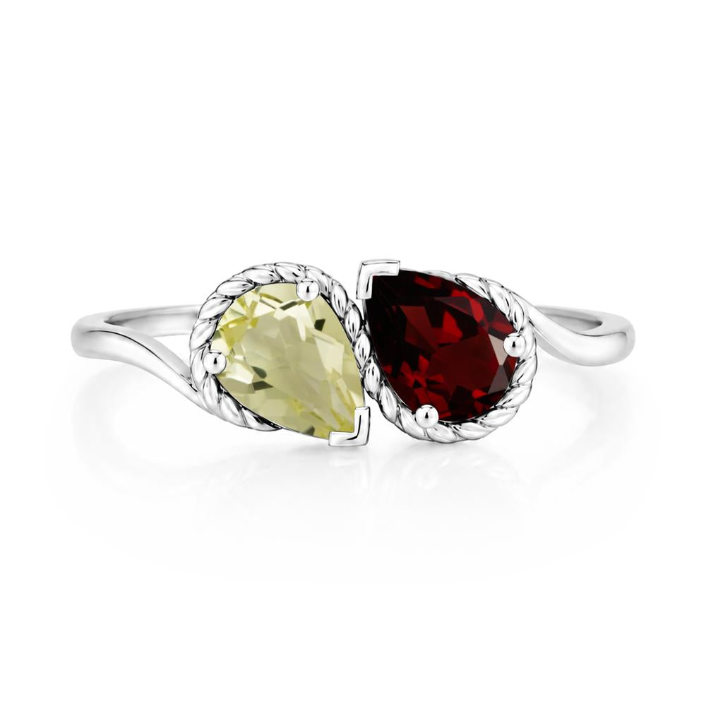 Pear Cut Emerald and Swiss Blue Topaz Twisted Toi Et Moi Ring - LUO Jewelry #gemstone_Garnet and Lemon Quartz