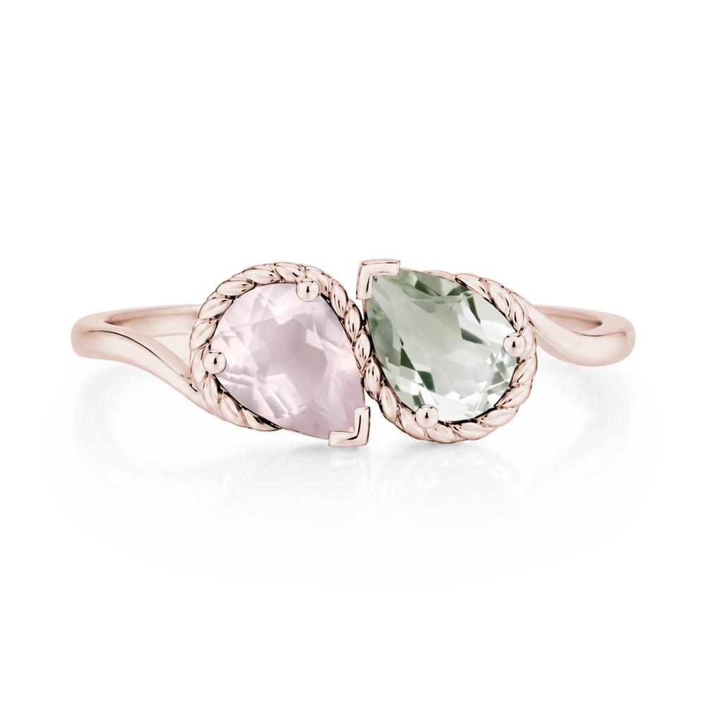 Pear Cut Emerald and Swiss Blue Topaz Twisted Toi Et Moi Ring - LUO Jewelry #gemstone_Green Amethyst and Rose Quartz