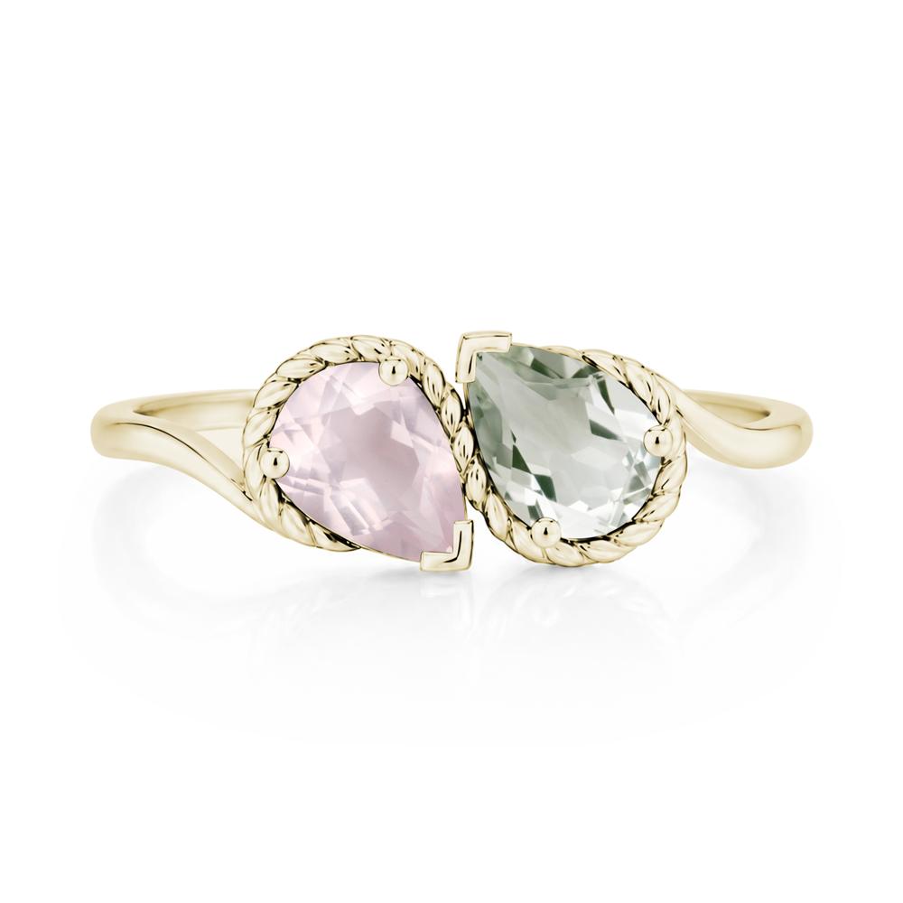 Pear Cut Emerald and Swiss Blue Topaz Twisted Toi Et Moi Ring - LUO Jewelry #gemstone_Green Amethyst and Rose Quartz
