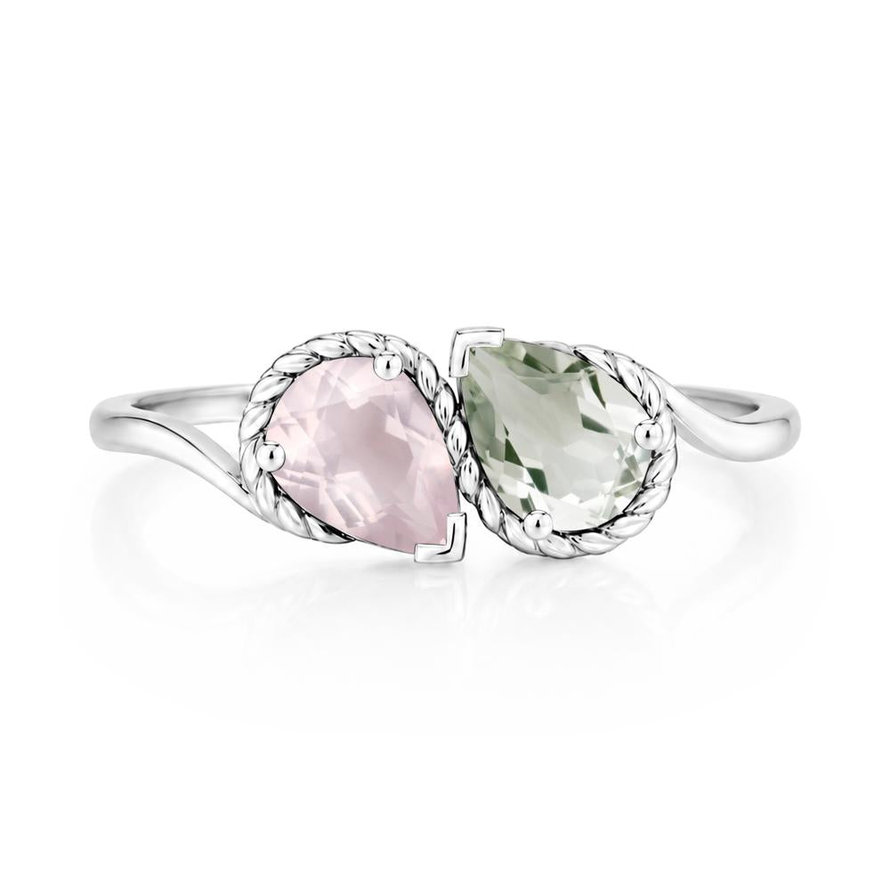 Pear Cut Emerald and Swiss Blue Topaz Twisted Toi Et Moi Ring - LUO Jewelry #gemstone_Green Amethyst and Rose Quartz