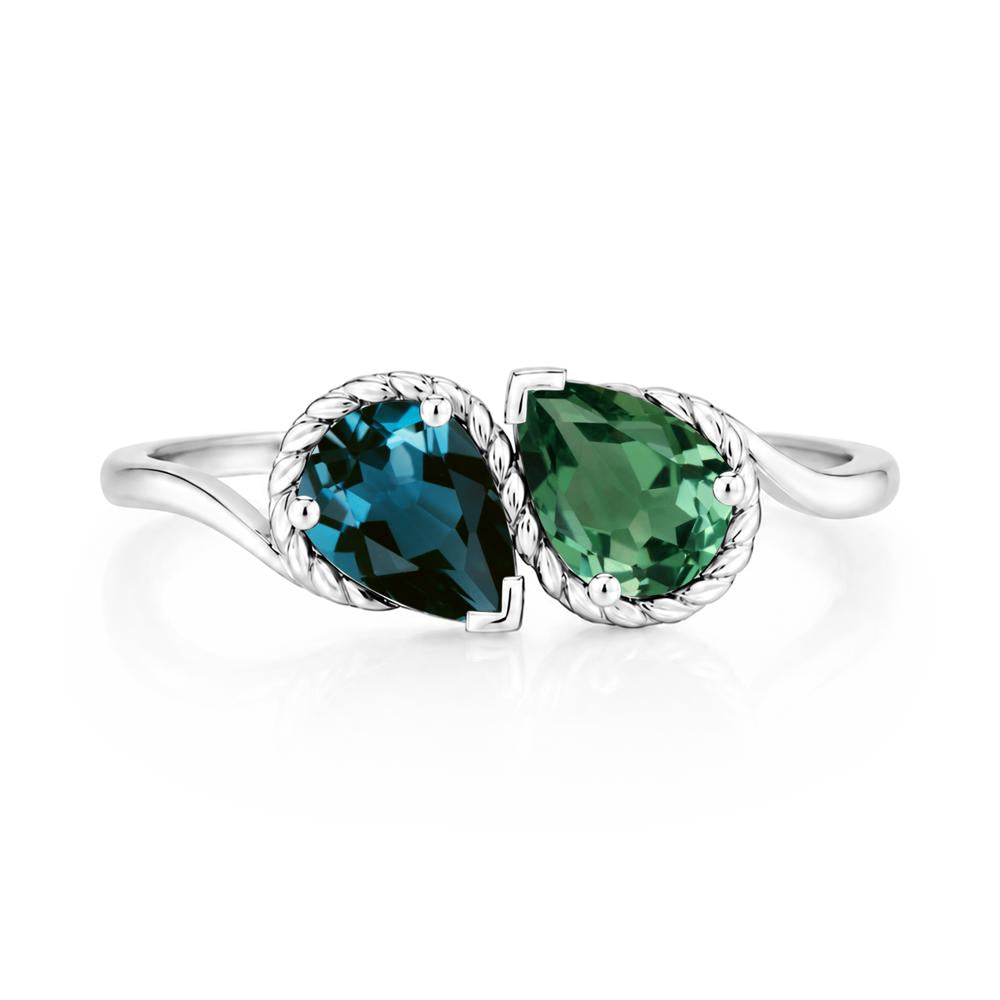 Pear Cut Emerald and Swiss Blue Topaz Twisted Toi Et Moi Ring - LUO Jewelry #gemstone_Green Sapphire and London Blue Topaz
