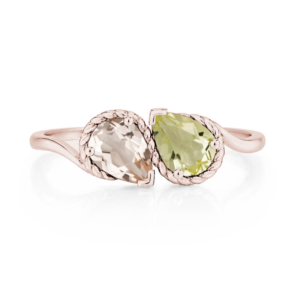 Pear Cut Emerald and Swiss Blue Topaz Twisted Toi Et Moi Ring - LUO Jewelry #gemstone_Lemon Quartz and Morganite