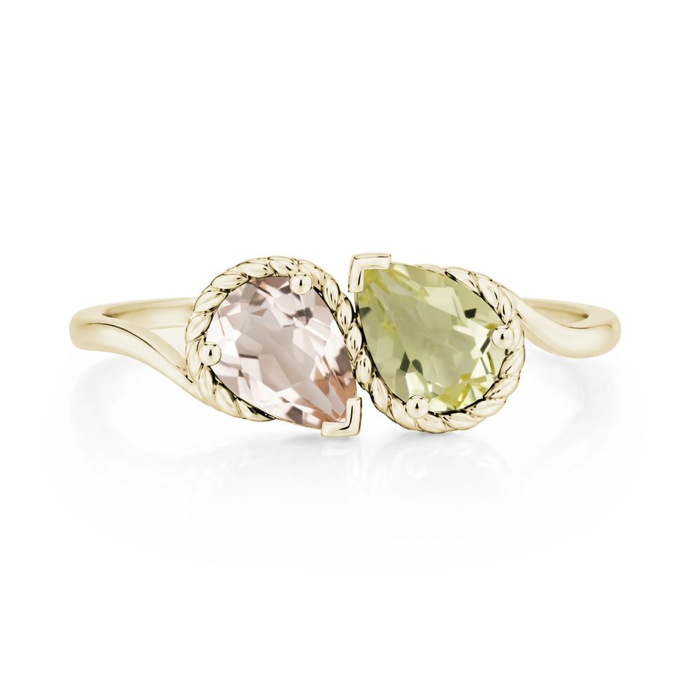 Pear Cut Emerald and Swiss Blue Topaz Twisted Toi Et Moi Ring - LUO Jewelry #gemstone_Lemon Quartz and Morganite