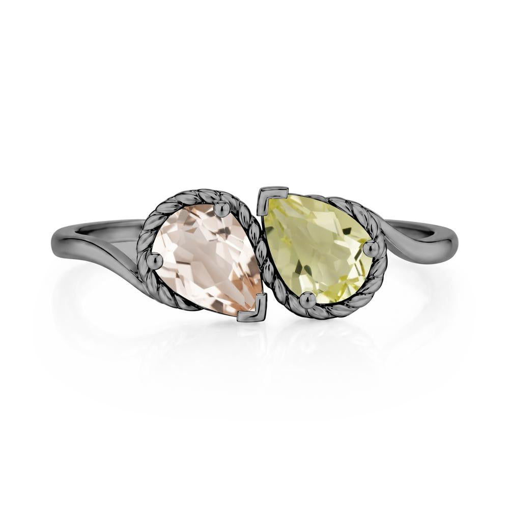 Pear Cut Emerald and Swiss Blue Topaz Twisted Toi Et Moi Ring - LUO Jewelry #gemstone_Lemon Quartz and Morganite