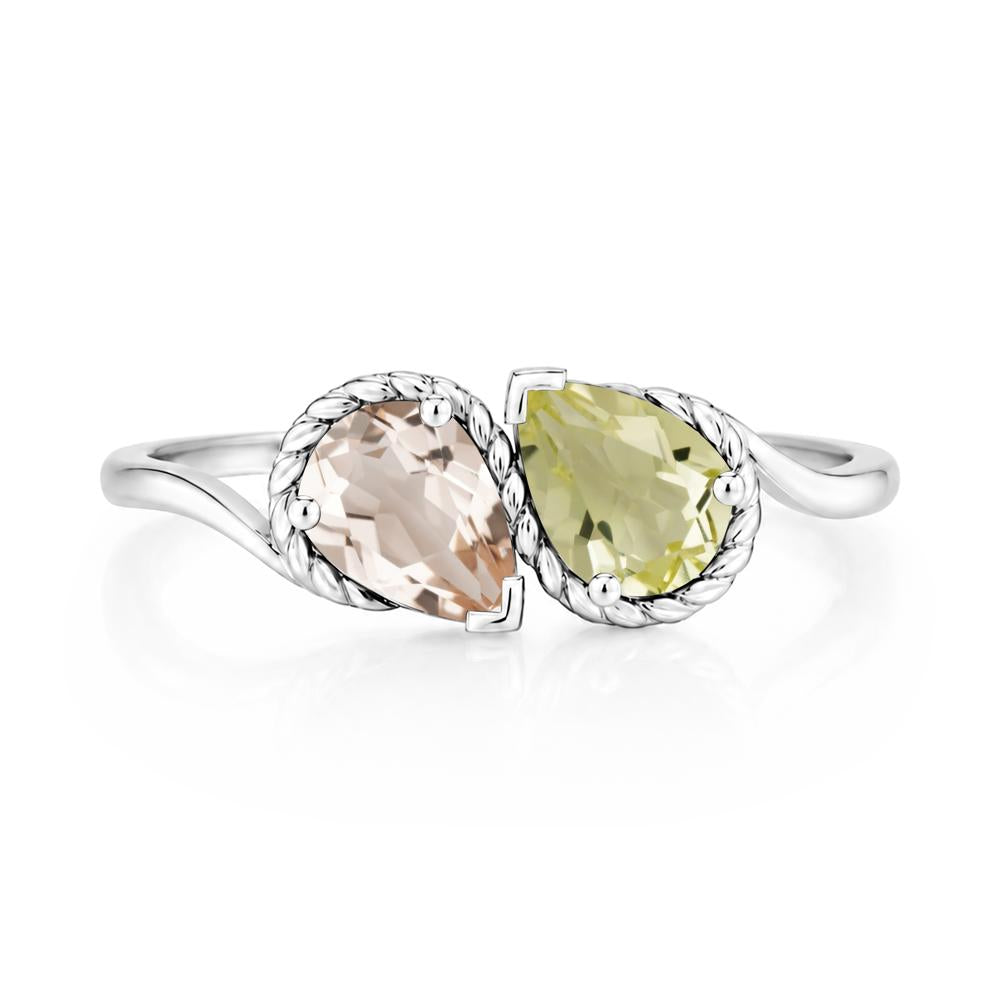 Pear Cut Emerald and Swiss Blue Topaz Twisted Toi Et Moi Ring - LUO Jewelry #gemstone_Lemon Quartz and Morganite