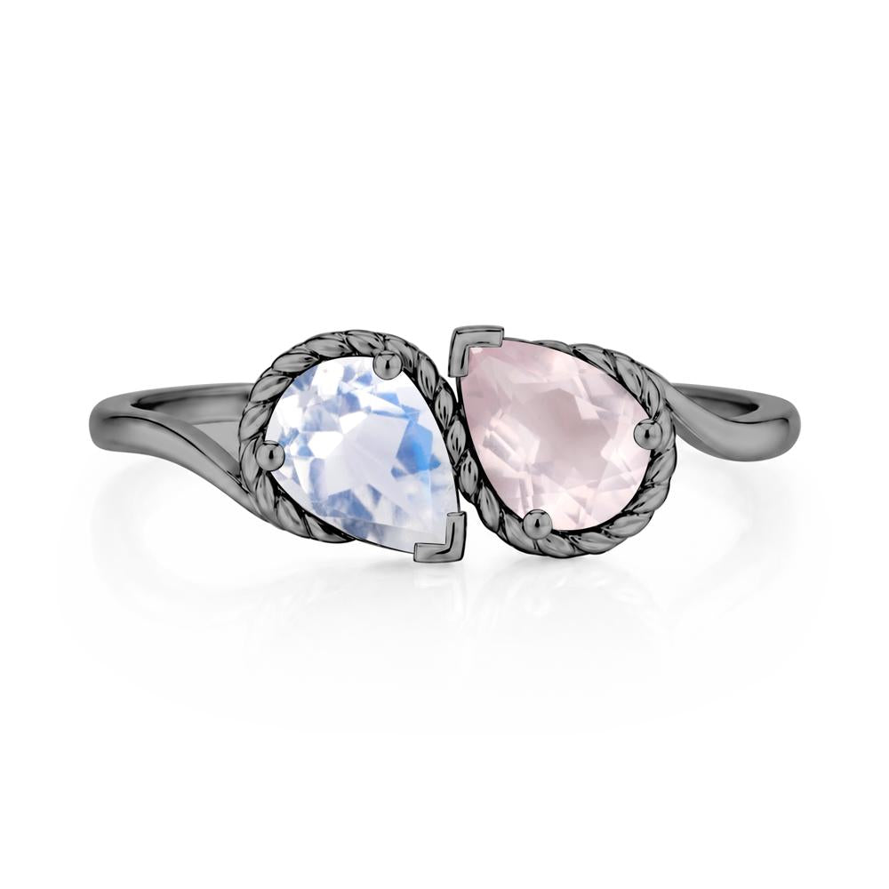 Pear Cut Emerald and Swiss Blue Topaz Twisted Toi Et Moi Ring - LUO Jewelry #gemstone_Moonstone and Rose Quartz