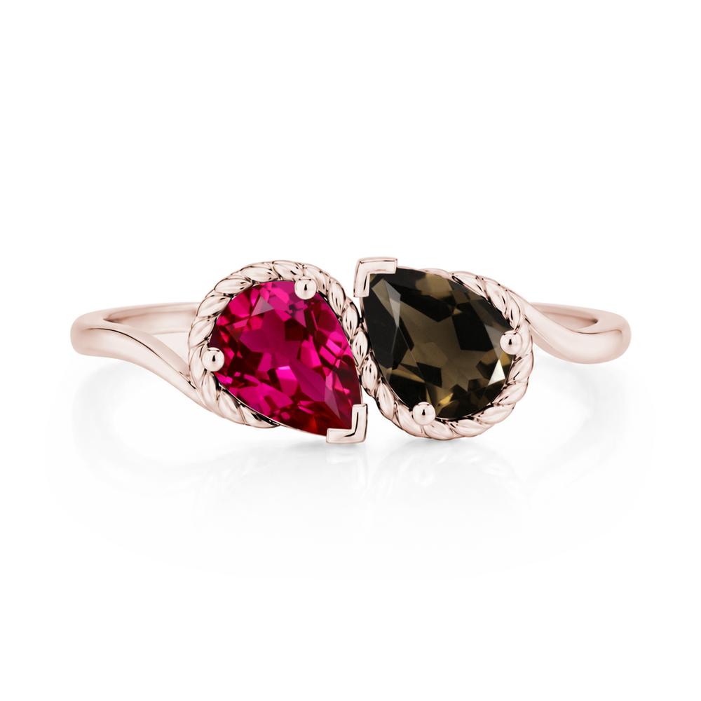 Pear Cut Emerald and Swiss Blue Topaz Twisted Toi Et Moi Ring - LUO Jewelry #gemstone_Ruby and Smoky Quartz