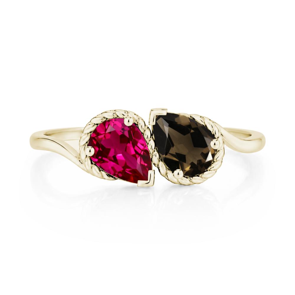 Pear Cut Emerald and Swiss Blue Topaz Twisted Toi Et Moi Ring - LUO Jewelry #gemstone_Ruby and Smoky Quartz