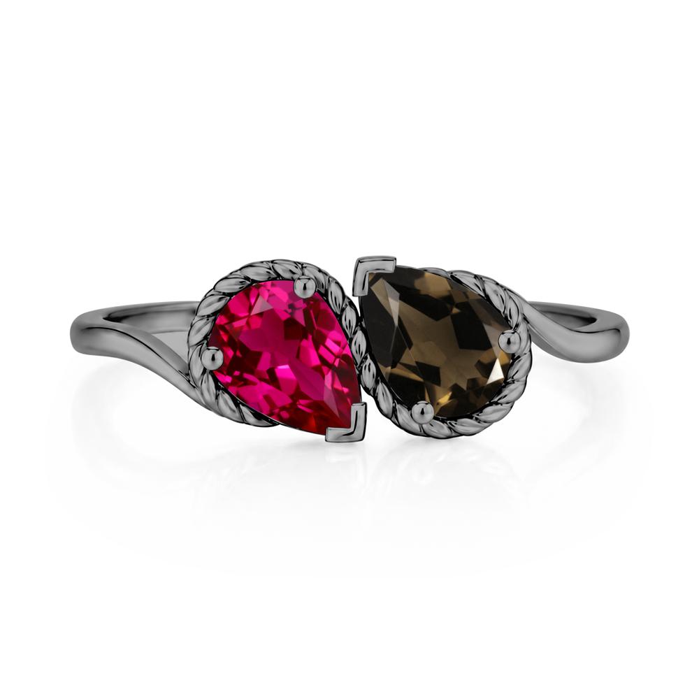 Pear Cut Emerald and Swiss Blue Topaz Twisted Toi Et Moi Ring - LUO Jewelry #gemstone_Ruby and Smoky Quartz