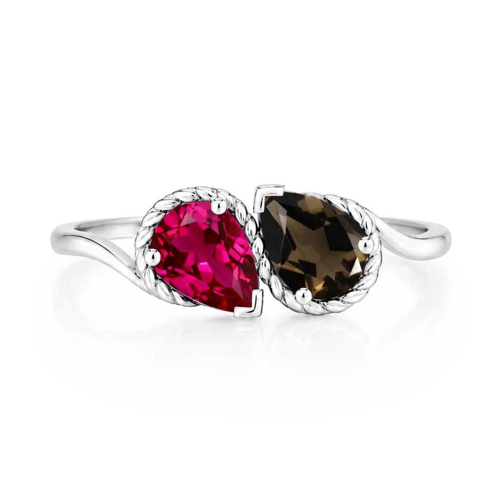 Pear Cut Emerald and Swiss Blue Topaz Twisted Toi Et Moi Ring - LUO Jewelry #gemstone_Ruby and Smoky Quartz