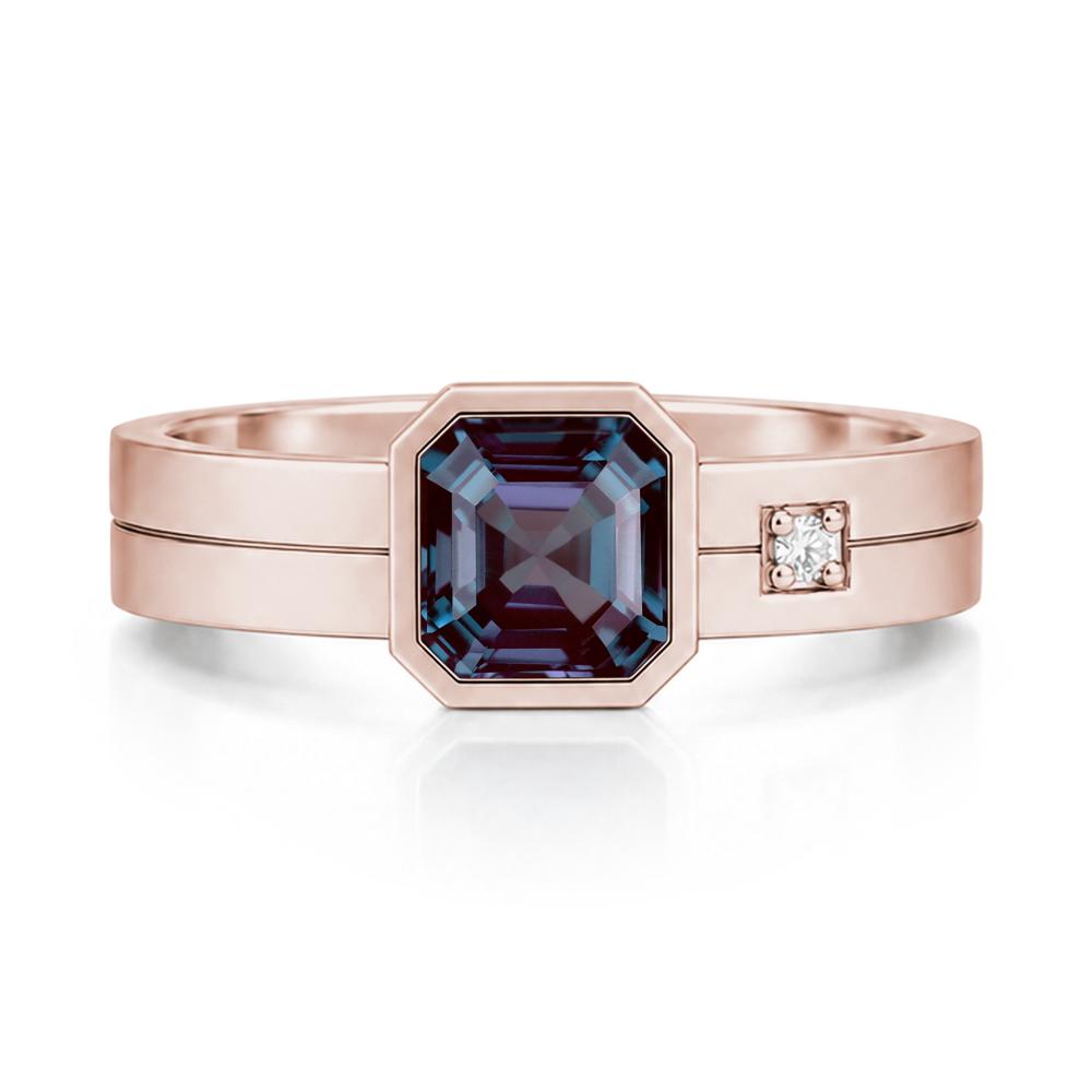 Bezel Setting Asscher Cut Emerald Mens Ring - LUO Jewelry #gemstone_Alexandrite