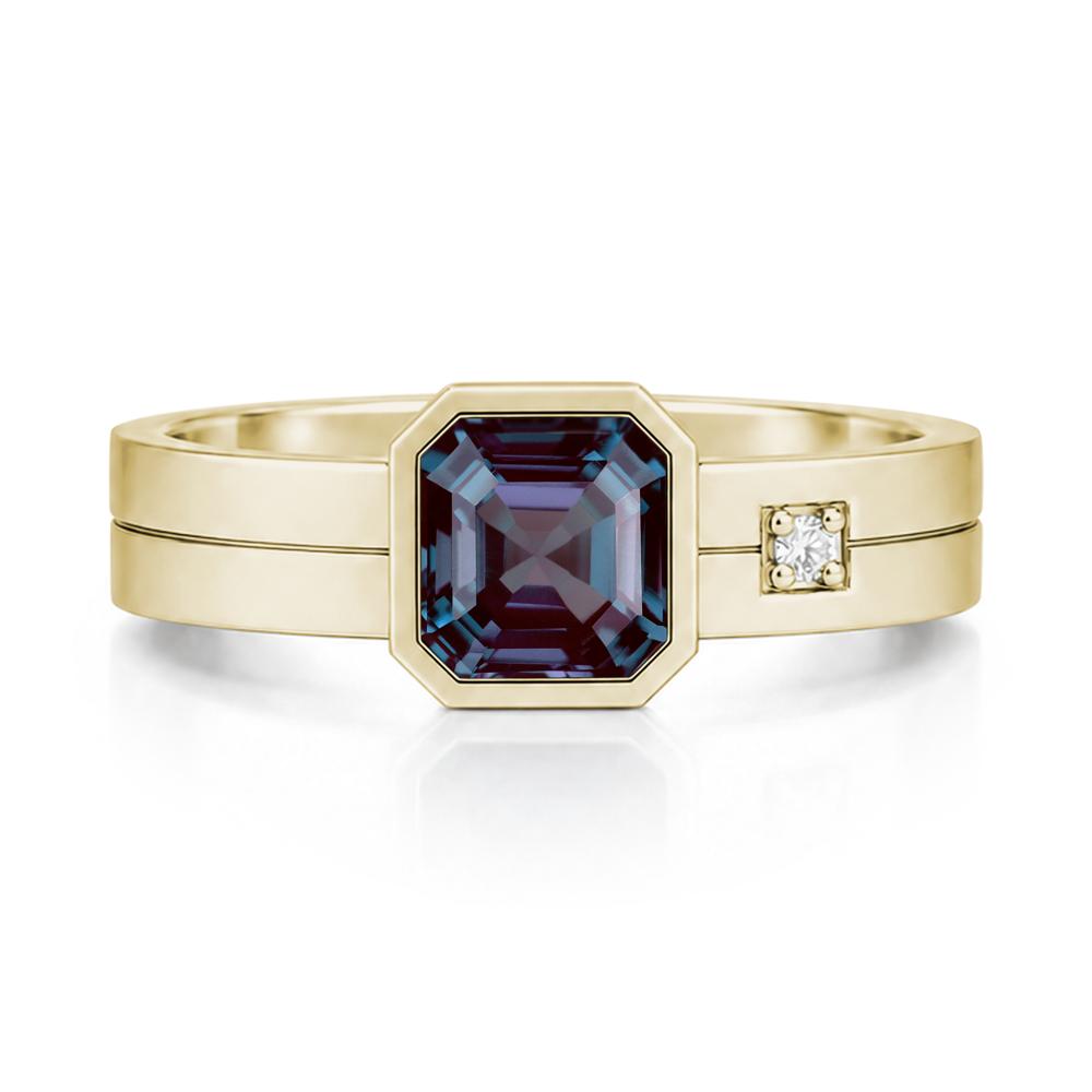 Bezel Setting Asscher Cut Emerald Mens Ring - LUO Jewelry #gemstone_Alexandrite
