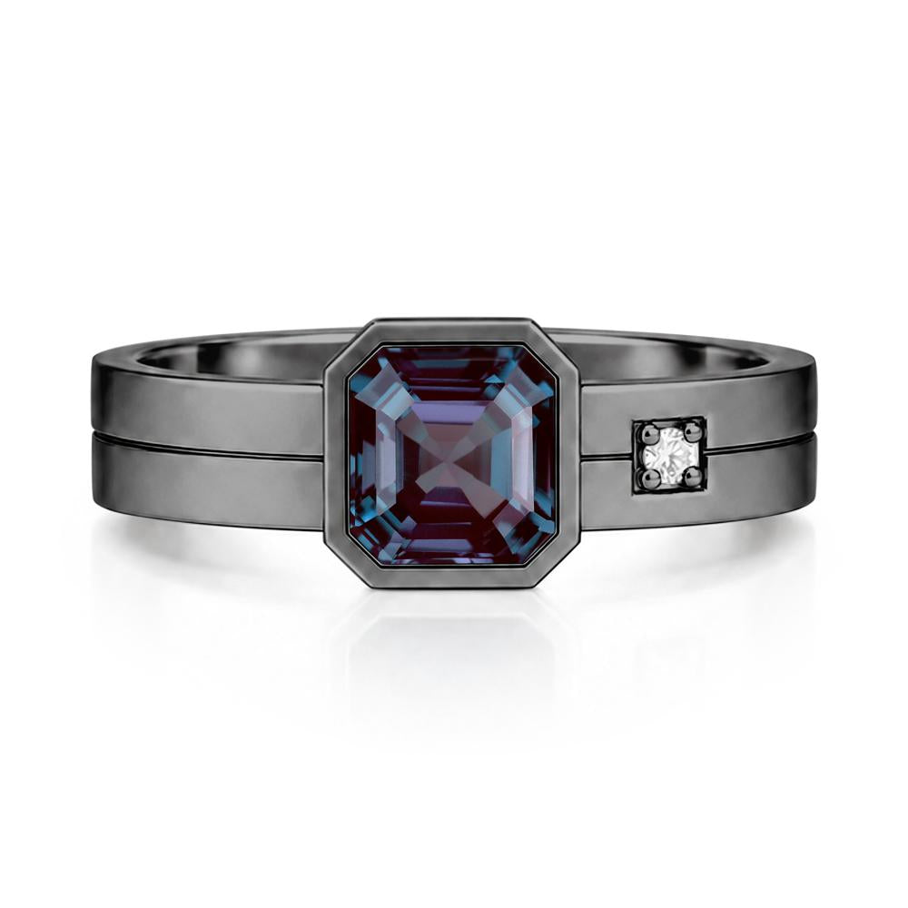 Bezel Setting Asscher Cut Emerald Mens Ring - LUO Jewelry #gemstone_Alexandrite