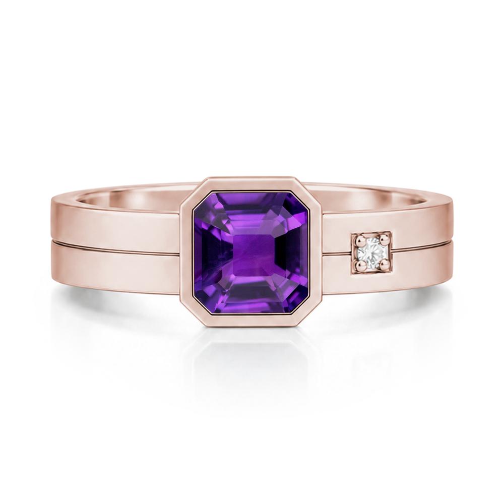 Bezel Setting Asscher Cut Emerald Mens Ring - LUO Jewelry #gemstone_Amethyst