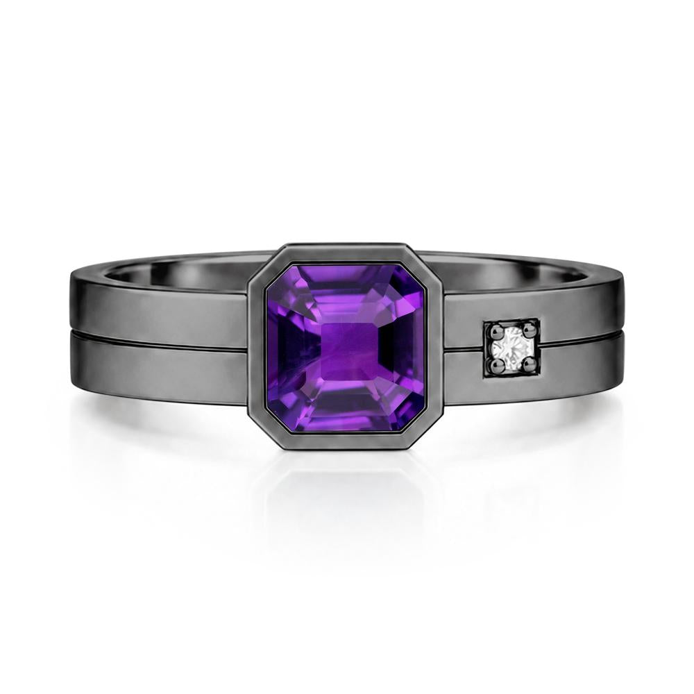 Bezel Setting Asscher Cut Emerald Mens Ring - LUO Jewelry #gemstone_Amethyst