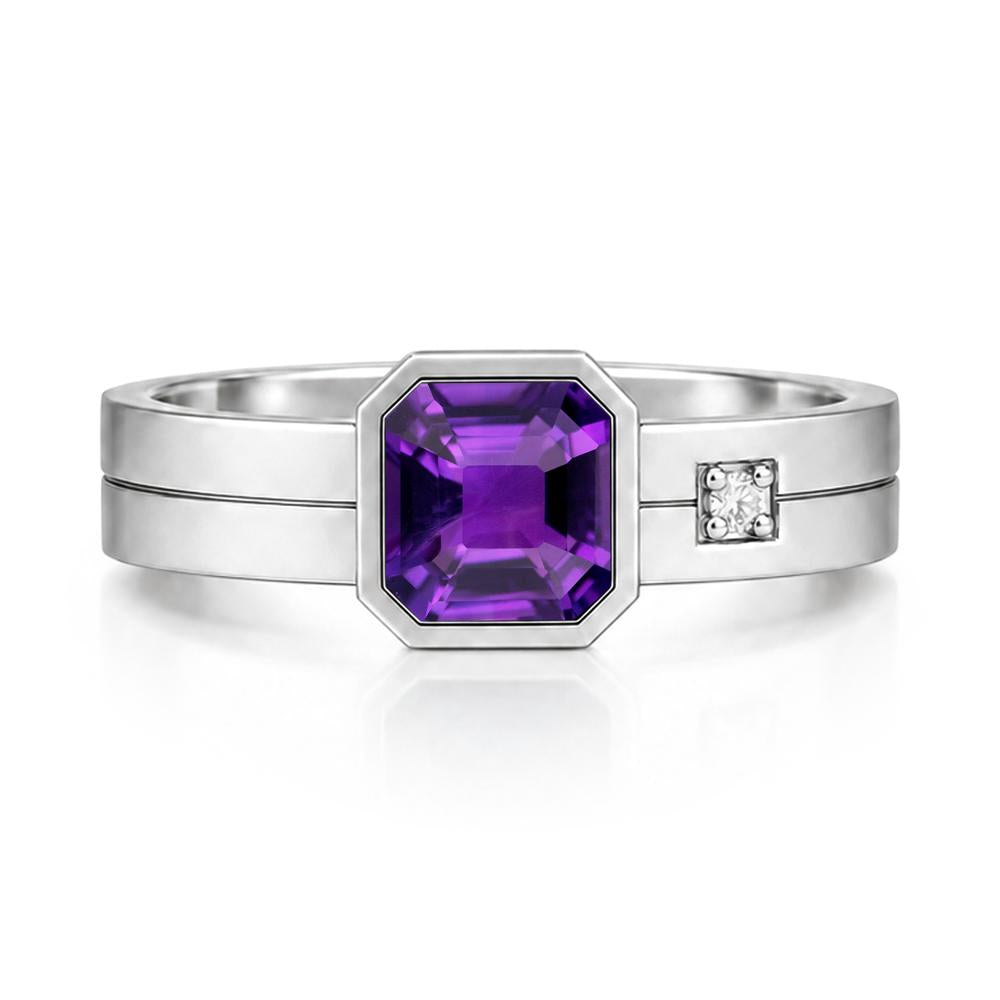 Bezel Setting Asscher Cut Emerald Mens Ring - LUO Jewelry #gemstone_Amethyst