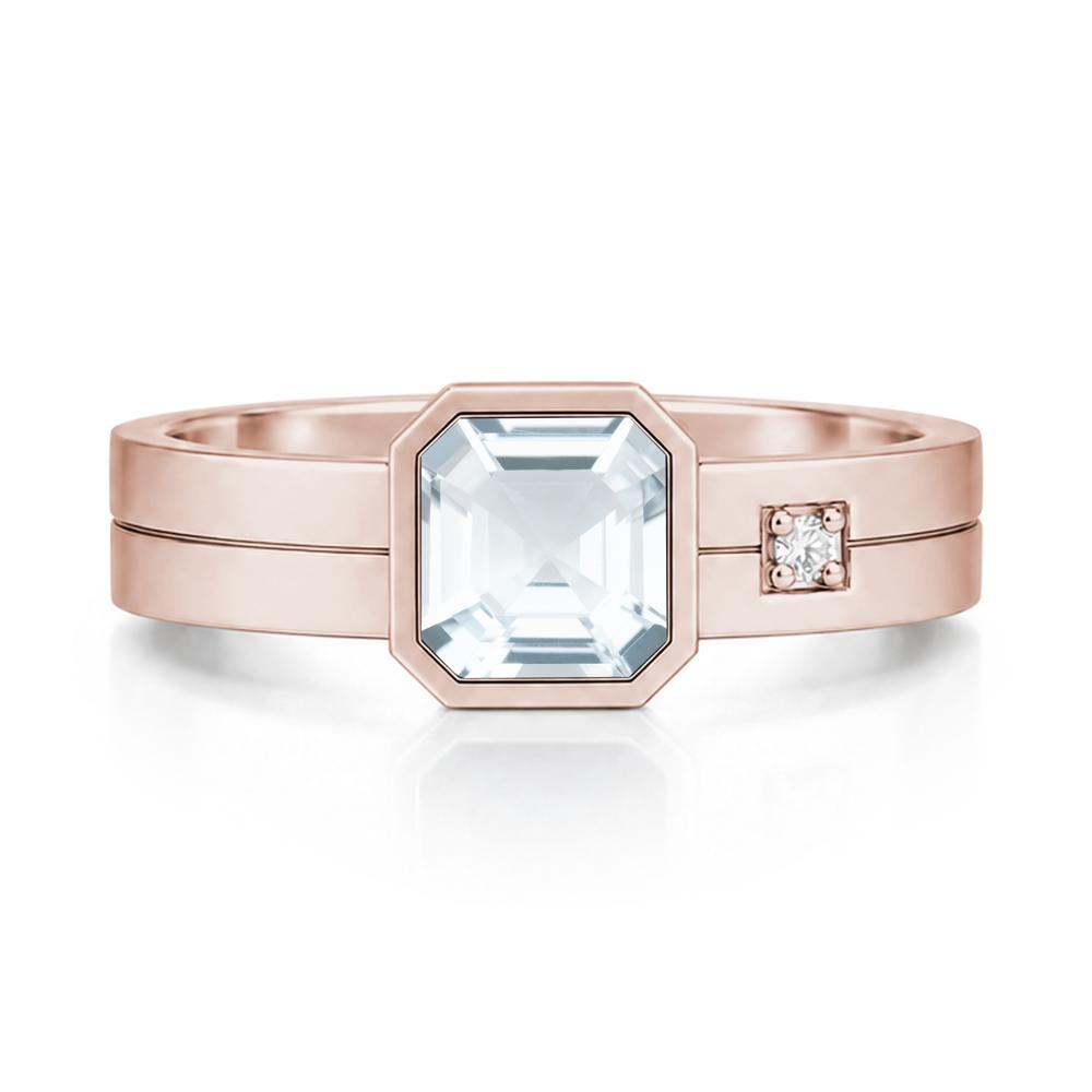 Bezel Setting Asscher Cut Emerald Mens Ring - LUO Jewelry #gemstone_Aquamarine