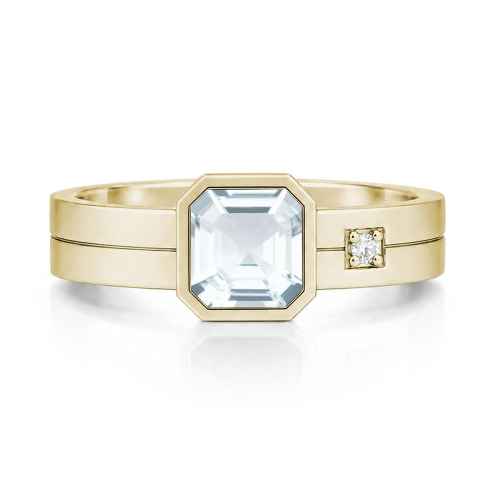 Bezel Setting Asscher Cut Emerald Mens Ring - LUO Jewelry #gemstone_Aquamarine