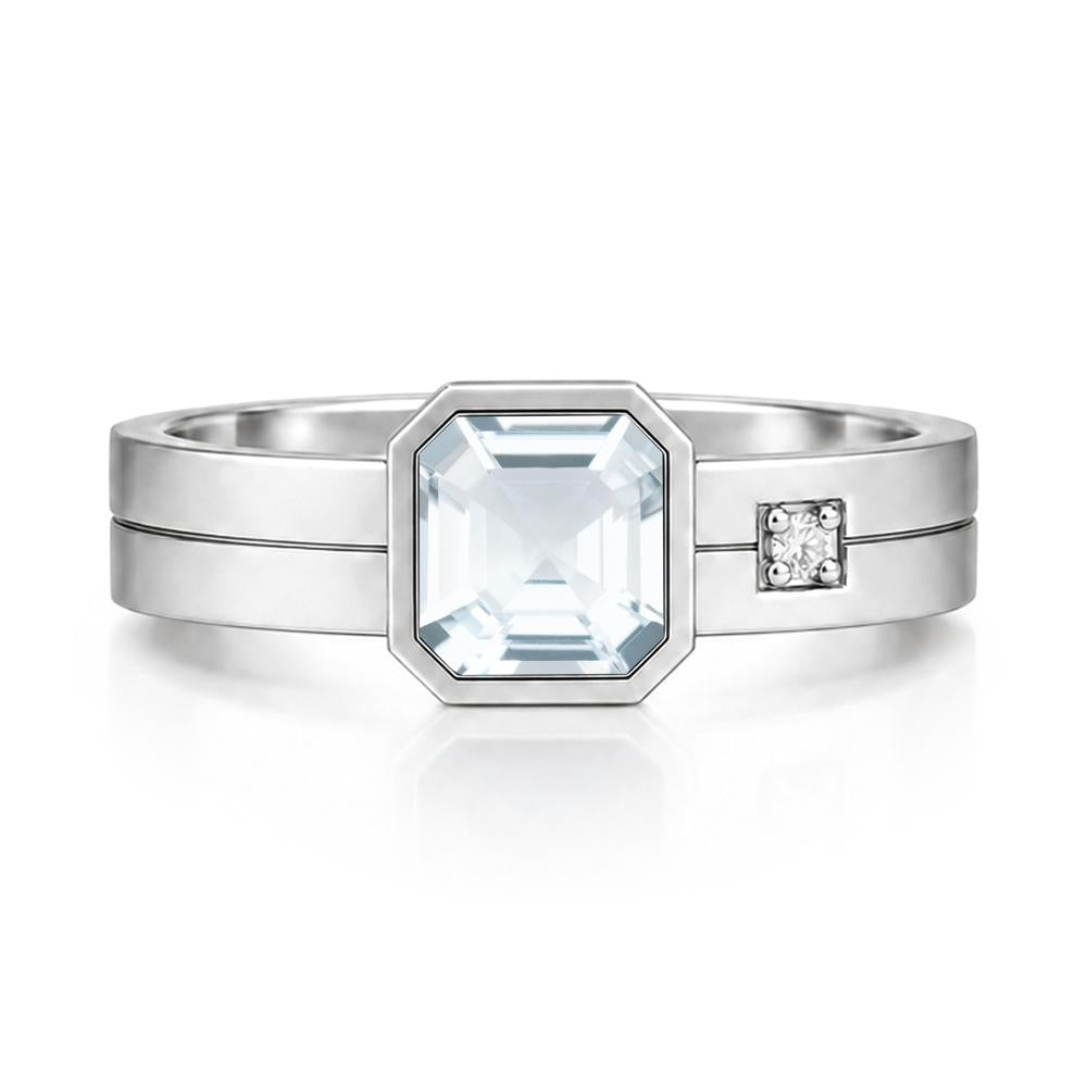 Bezel Setting Asscher Cut Emerald Mens Ring - LUO Jewelry #gemstone_Aquamarine
