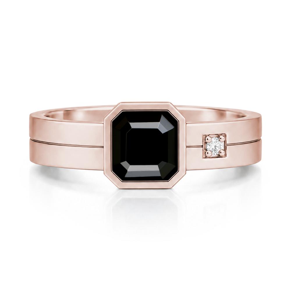 Bezel Setting Asscher Cut Emerald Mens Ring - LUO Jewelry #gemstone_Black Spinel