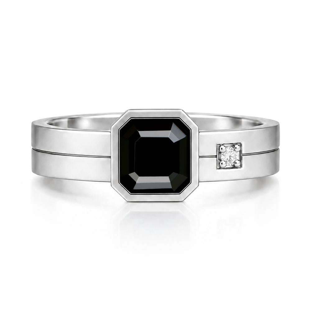 Bezel Setting Asscher Cut Emerald Mens Ring - LUO Jewelry #gemstone_Black Spinel