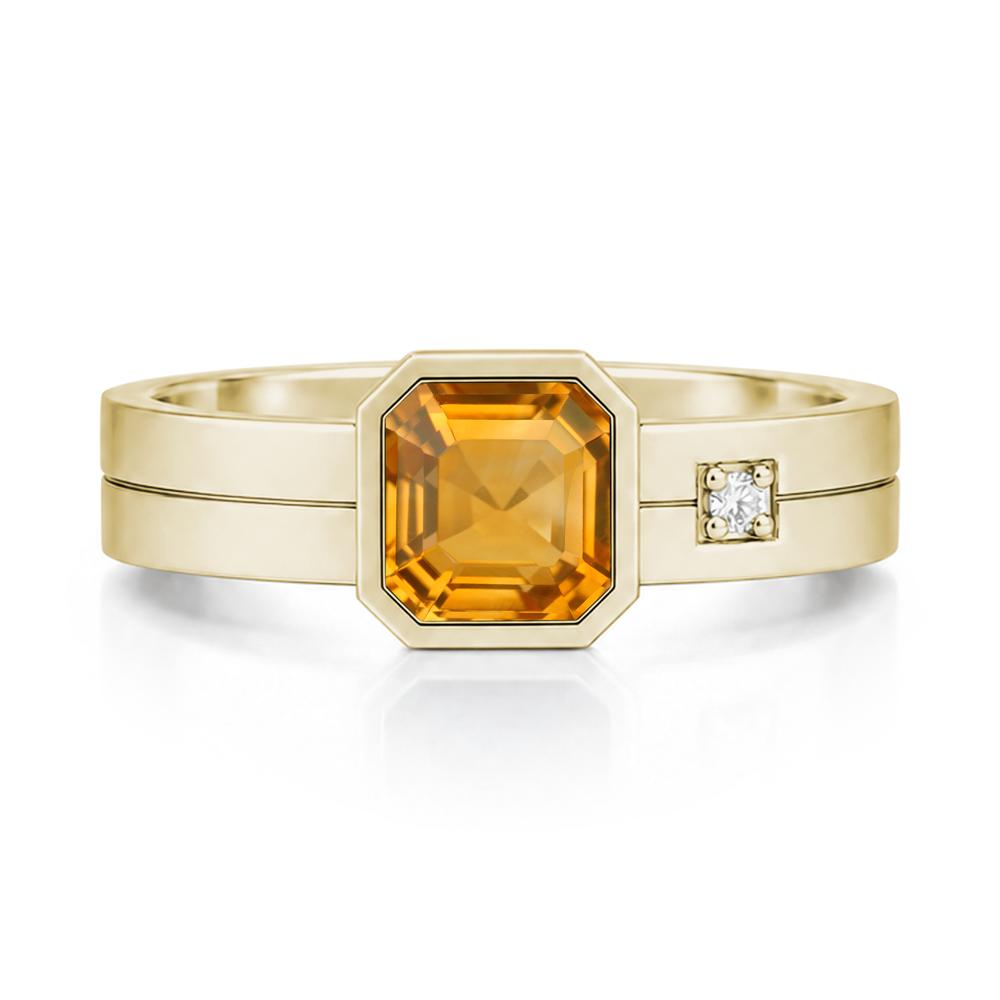 Bezel Setting Asscher Cut Emerald Mens Ring - LUO Jewelry #gemstone_Citrine