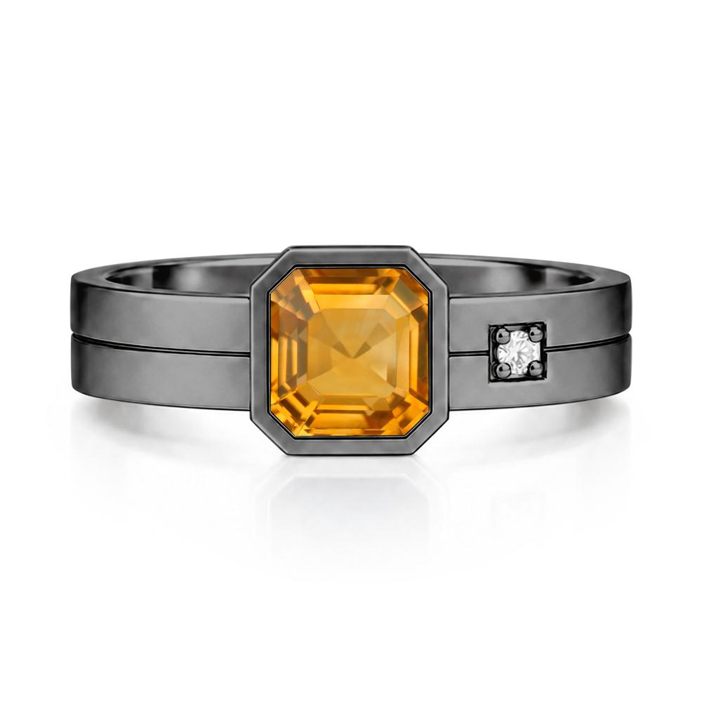 Bezel Setting Asscher Cut Emerald Mens Ring - LUO Jewelry #gemstone_Citrine