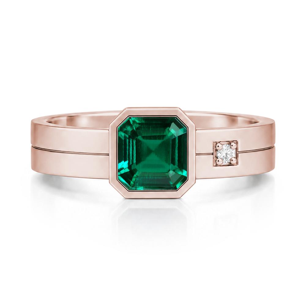 Bezel Setting Asscher Cut Emerald Mens Ring - LUO Jewelry #gemstone_Emerald